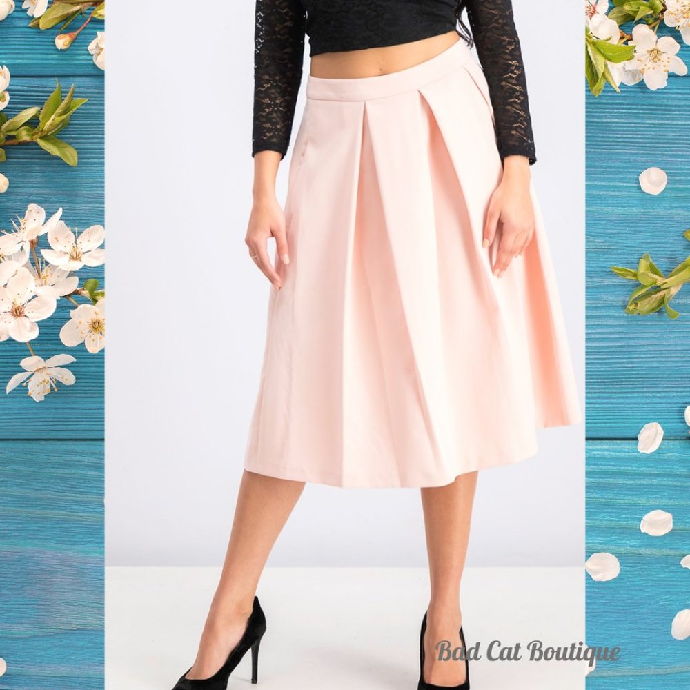 Women's Blush Pink Midi Pleated Skirt